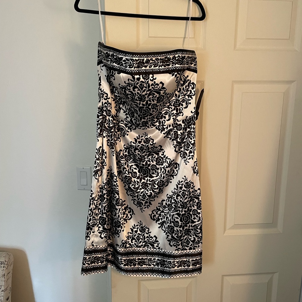White and black strapless dress from White House Black Market
